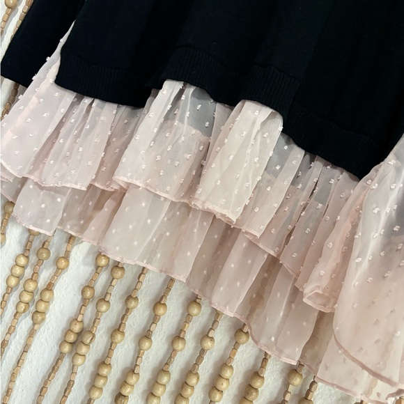 Logo Black Cashmere Blend Pink Swiss Dot Coquette Feminine Long Sleeve Sweater - Picture 2 of 5